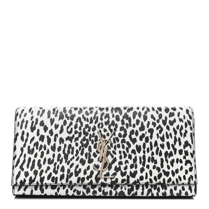 Saint Laurent Calfskin Monogram Printed Leopard Cassandre Clutch Black White 1 of 7