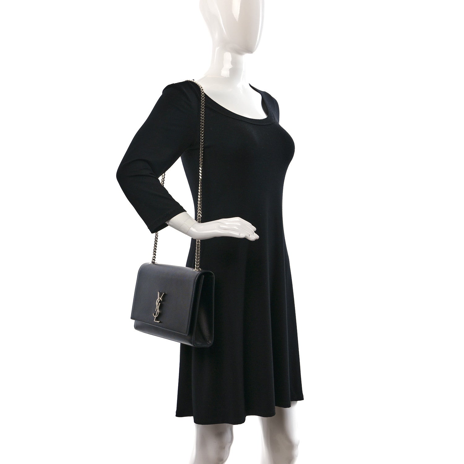 Saint Laurent Grain De Poudre Large Classic Monogram Kate Satchel Black 2 of 9