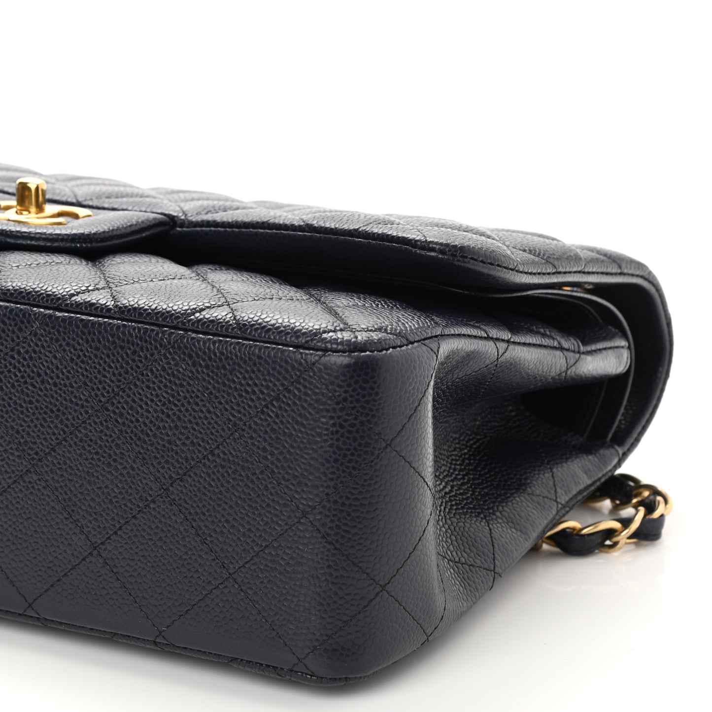 Caviar Quilted Jumbo Double Flap Navy Blue