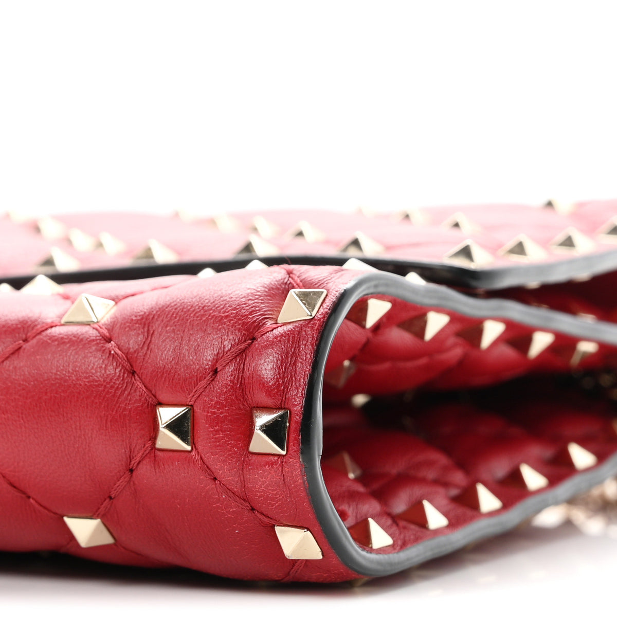 Valentino Garavani Lambskin Rockstud Spike Wallet on Chain Red 9 of 9
