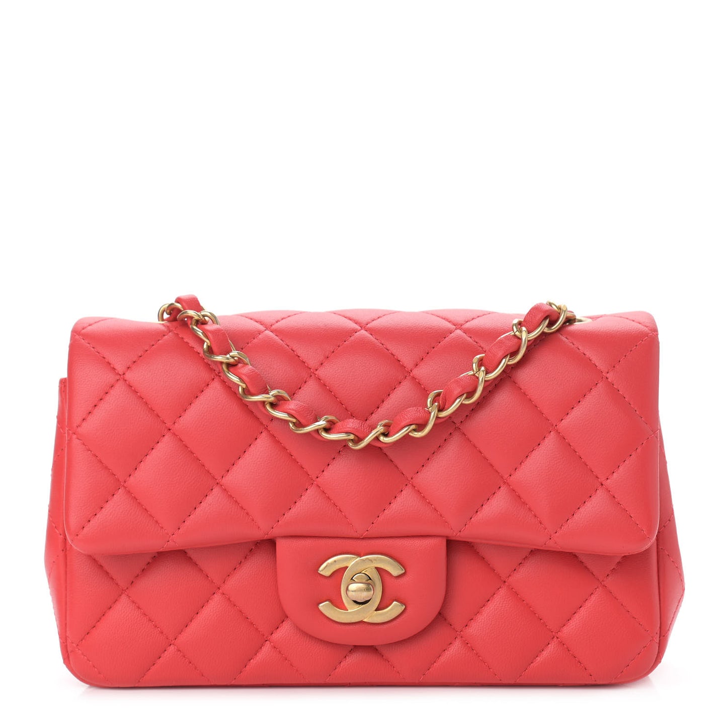 Lambskin Quilted Mini Rectangular Flap Coral