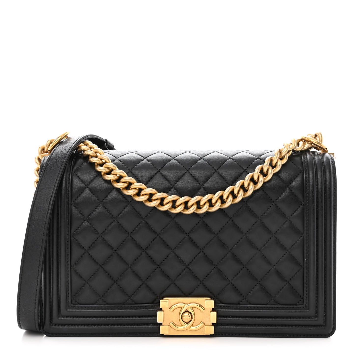 Lambskin Quilted New Medium Boy Flap Black