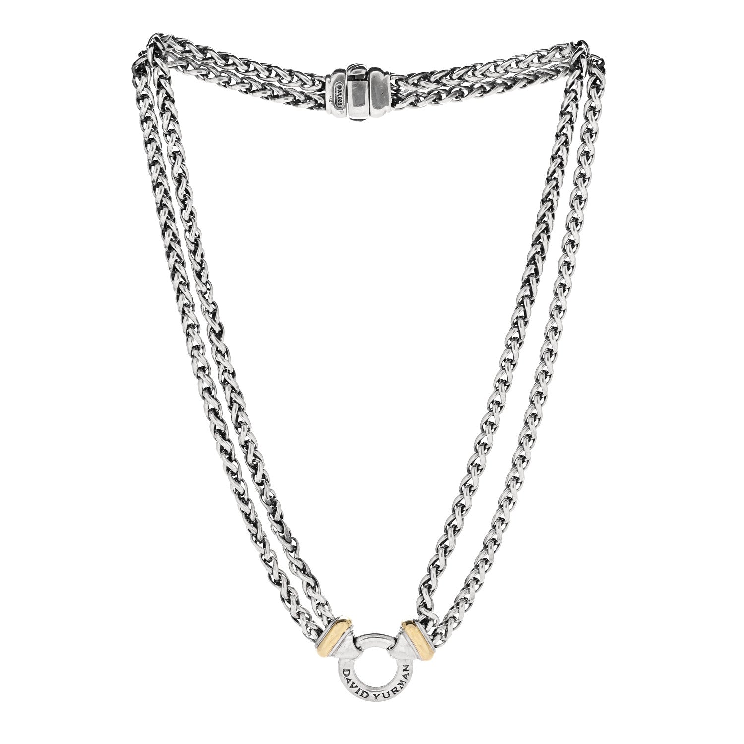 David Yurman Sterling Silver 18K Yellow Gold 8mm Double Wheat Chain Necklace 3 of 6