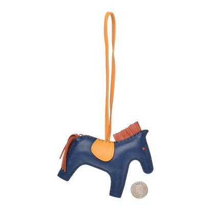 Hermes Milo Lambskin Grigri Rodeo Horse Bag Charm MM Bleu de Malte Cornaline Jaune D'Or 2 of 4