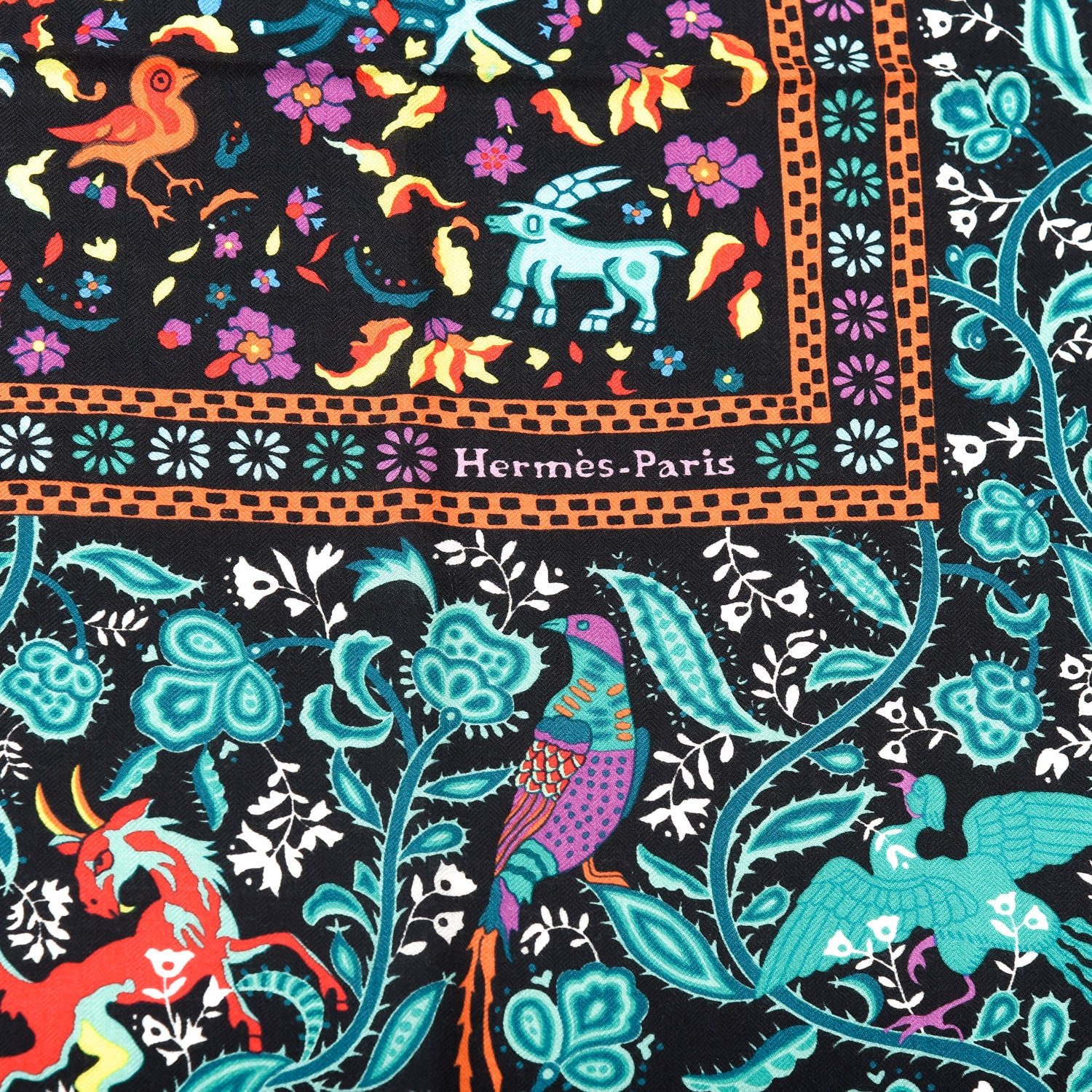 Hermes Cashmere Silk Jardins De Soie Shawl 140 Black Vert Multicolor 4 of 6