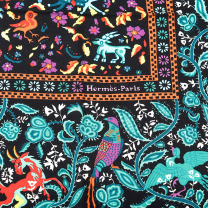 Hermes Cashmere Silk Jardins De Soie Shawl 140 Black Vert Multicolor 4 of 6