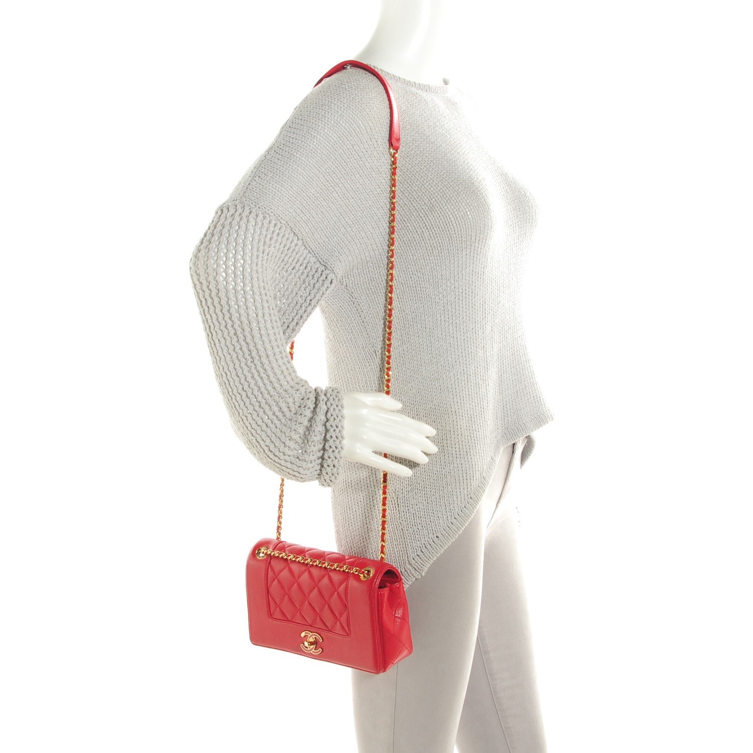 Chanel Iridescent Sheepskin Quilted Small Vintage Mademoiselle Flap Red 2 of 9