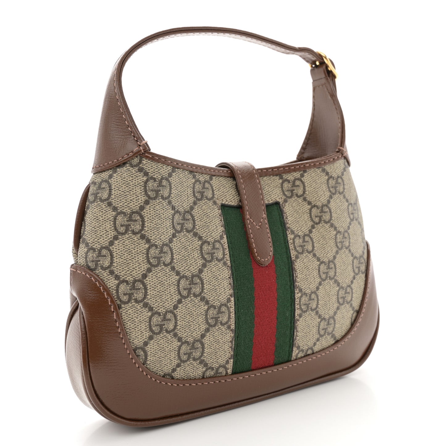 GG Supreme Monogram Azalea Calfskin Web Mini Jackie 1961 Hobo Beige Ebony Brown Sugar