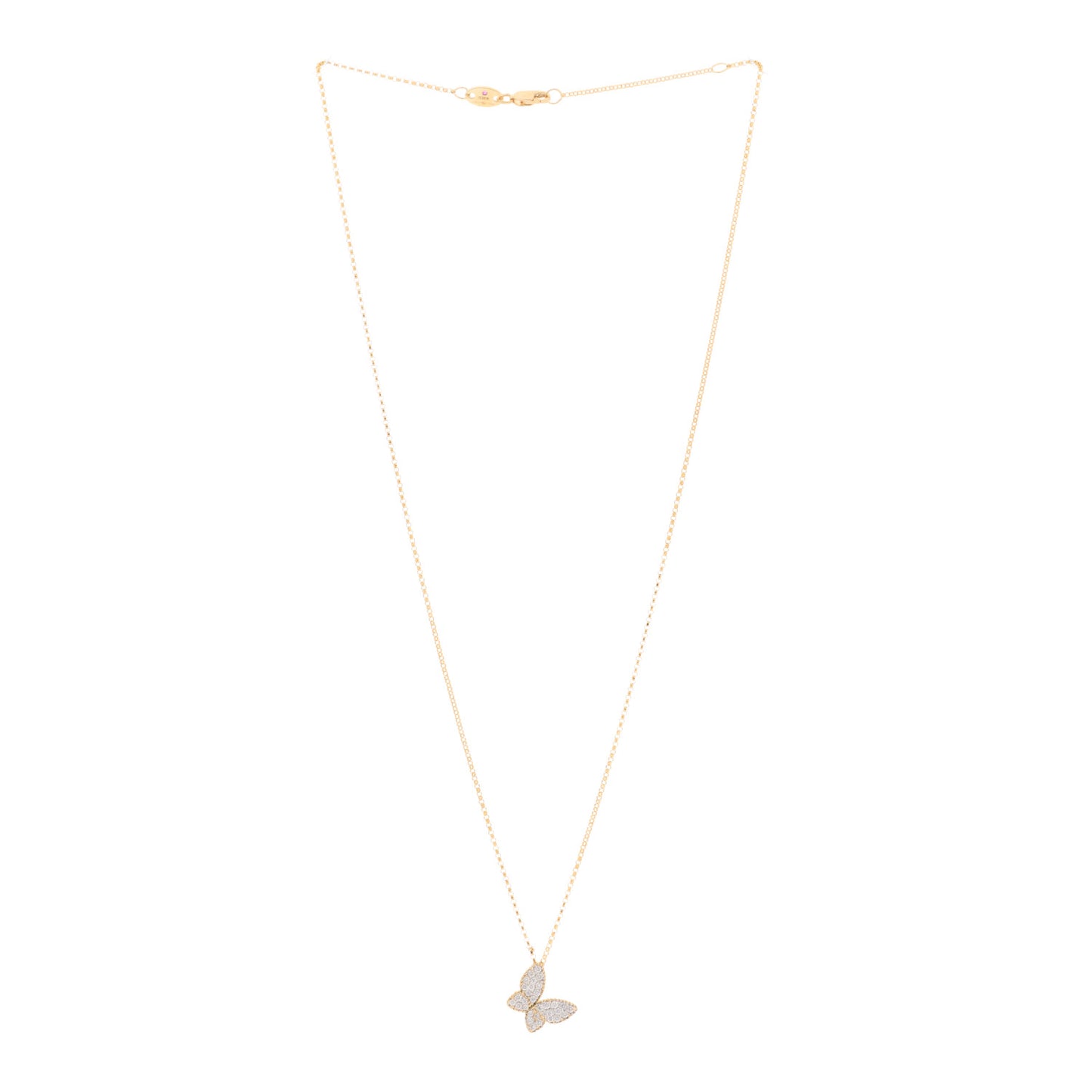 18K Yellow Gold Diamond Princess Butterfly Pendant Necklace
