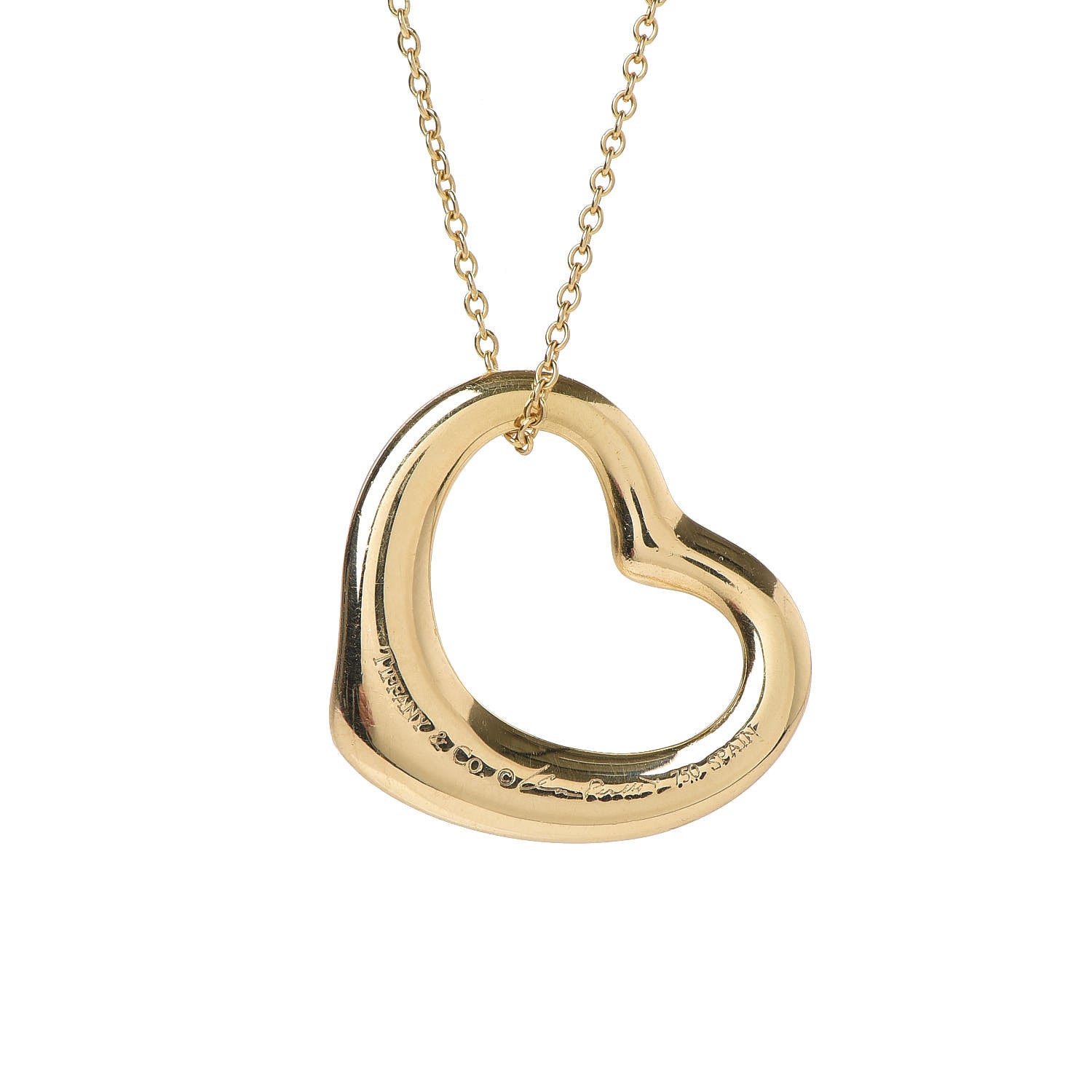 Tiffany 18K Yellow Gold 22mm Elsa Peretti Open Heart Pendant Necklace 6 of 6
