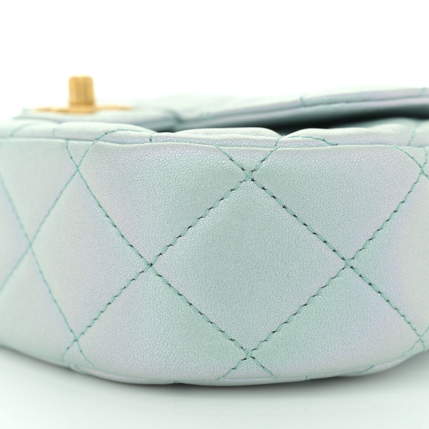Iridescent Lambskin Quilted Baywatch Top Handle Flap Light Blue