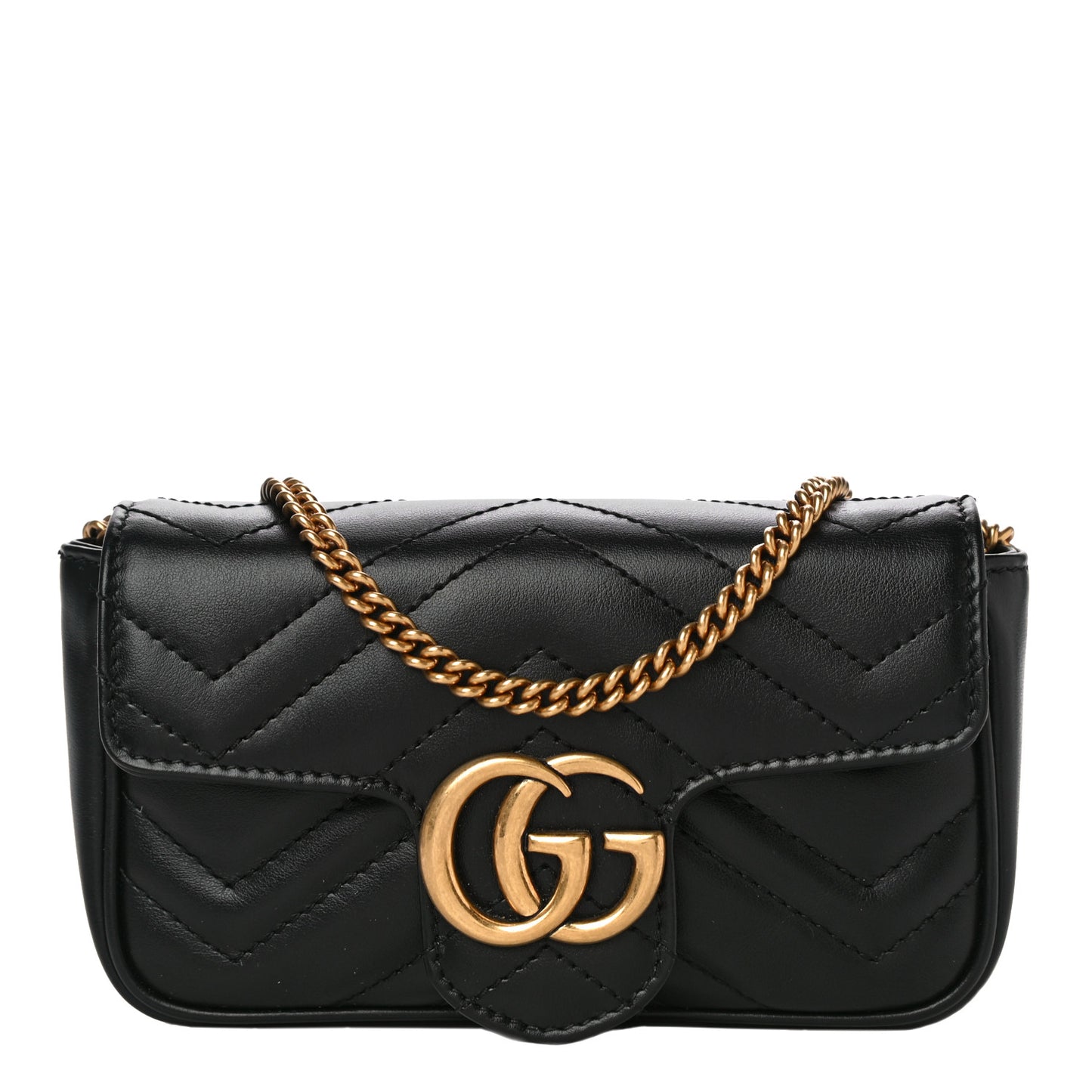 Calfskin Matelasse Super Mini GG Marmont Shoulder Bag Black