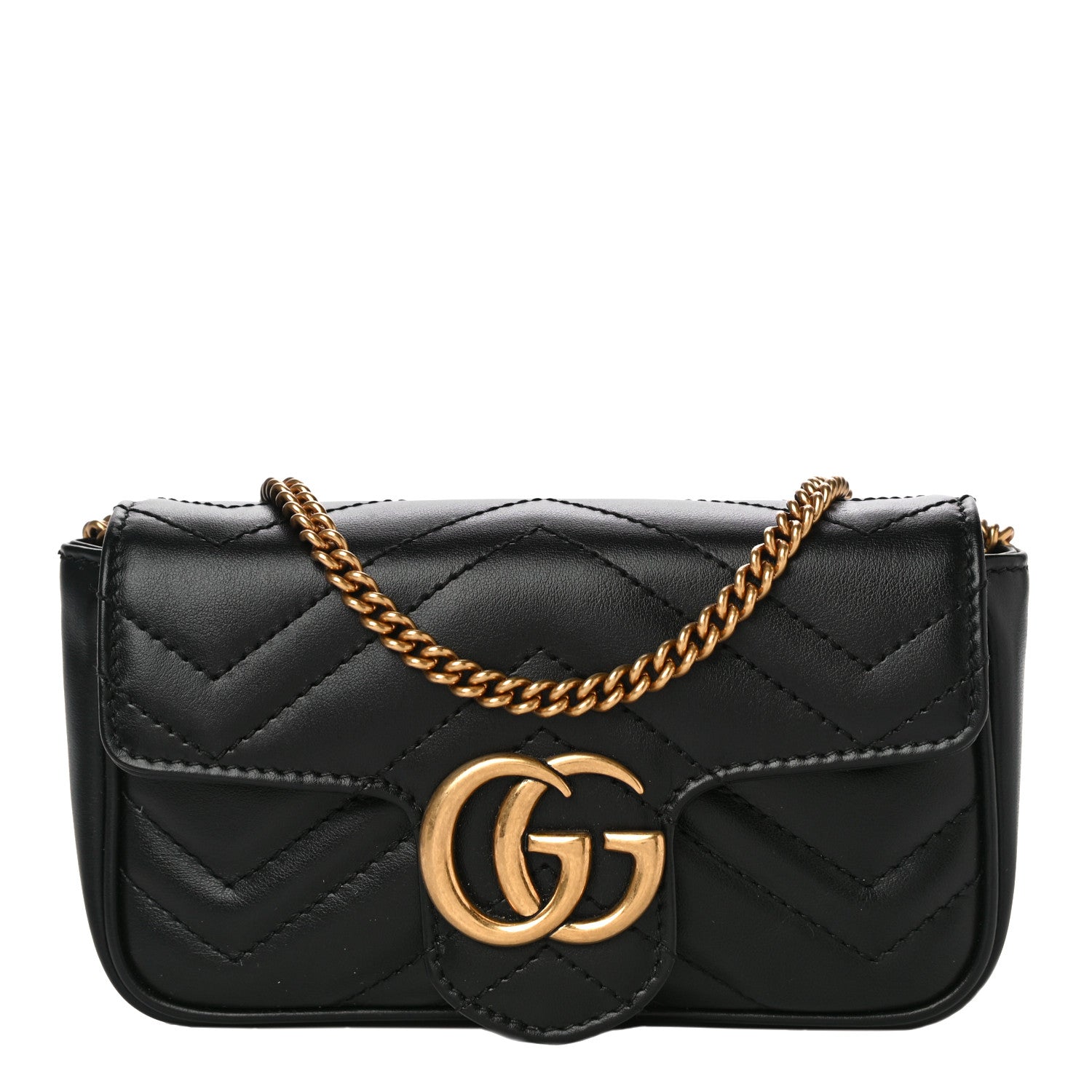 Gucci Calfskin Matelasse Super Mini GG Marmont Shoulder Bag Black 1 of 11