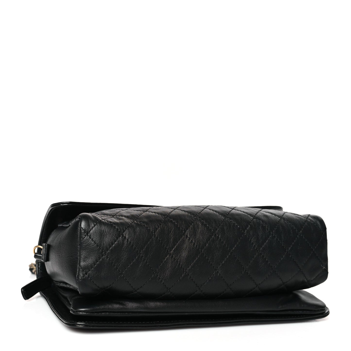 Glazed Calfskin Quilted Flap Bag Black