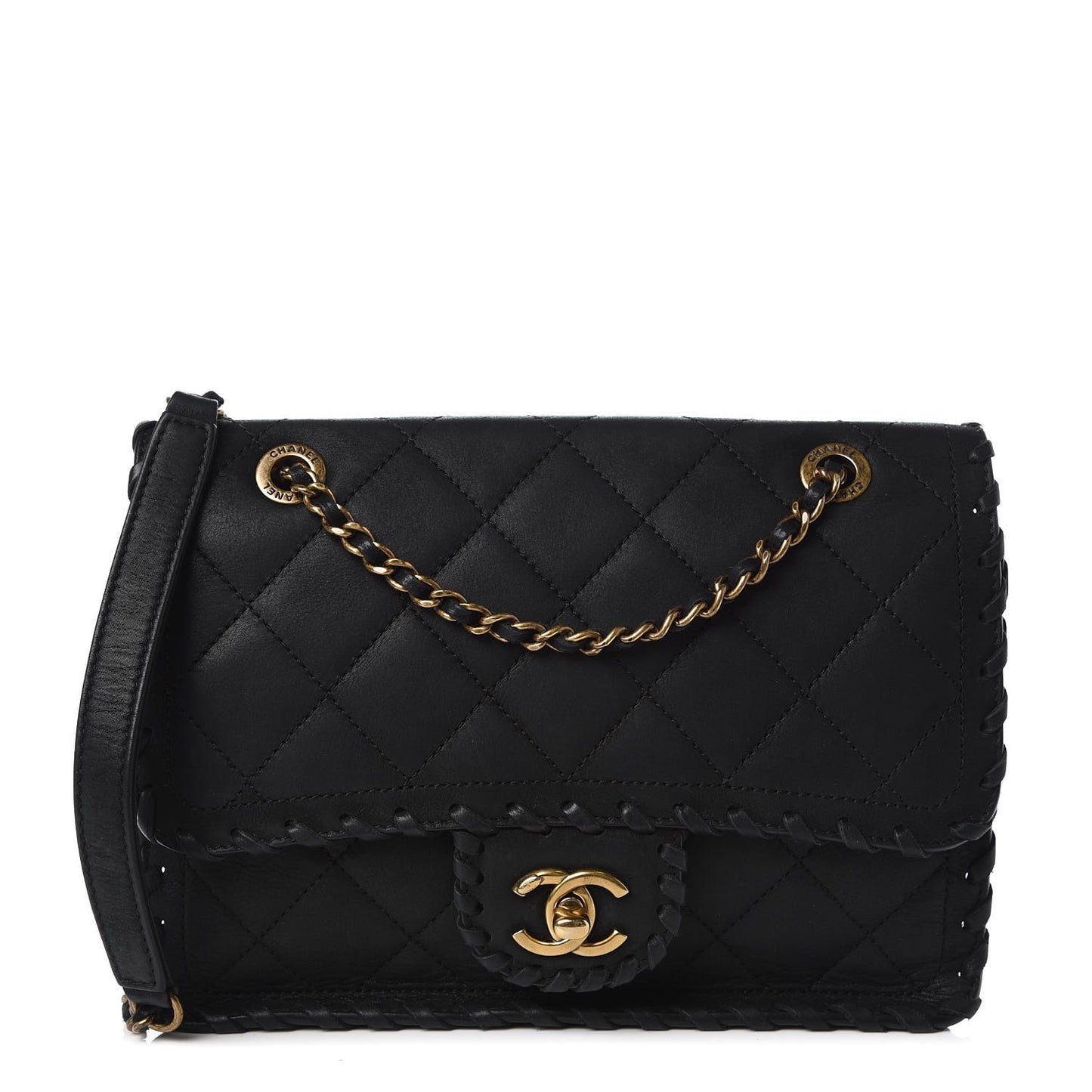 Iridescent Calfskin Small Happy Stitch Flap Black