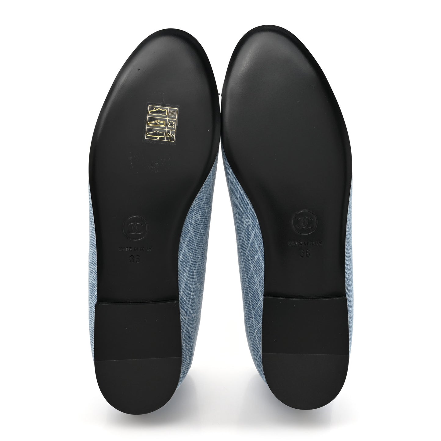 Denim Printed Quilt CC Cap Toe Ballerina Flats  36 Light Blue Dark Grey