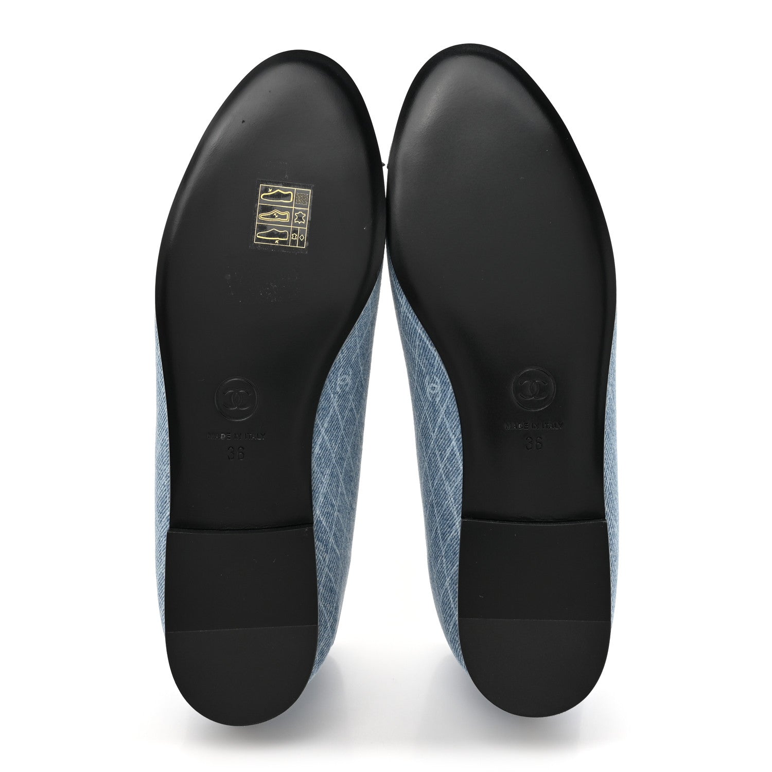 Chanel Denim Printed Quilt CC Cap Toe Ballerina Flats  36 Light Blue Dark Grey 5 of 9