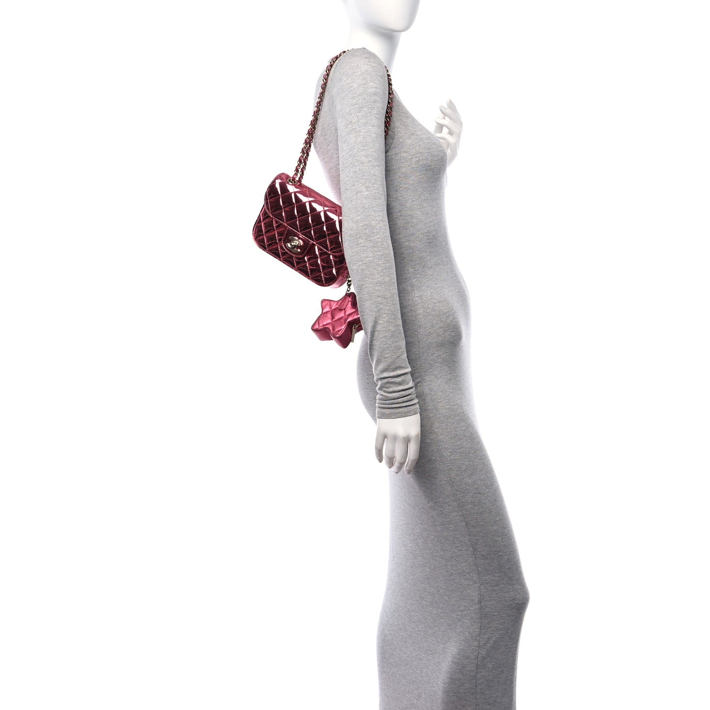 Mirror Calfskin Metallic Lambskin Quilted Hollywood Boulevard Mini Flap With Star Coin Purse Pink