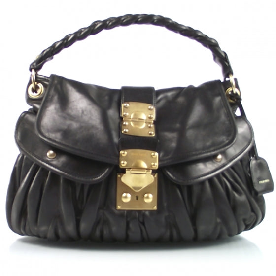 Leather Matelasse Coffer Hobo Black