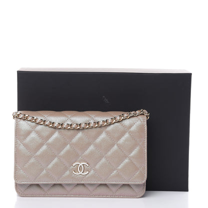 Chanel Iridescent Caviar Quilted Wallet On Chain WOC Beige 11 of 11