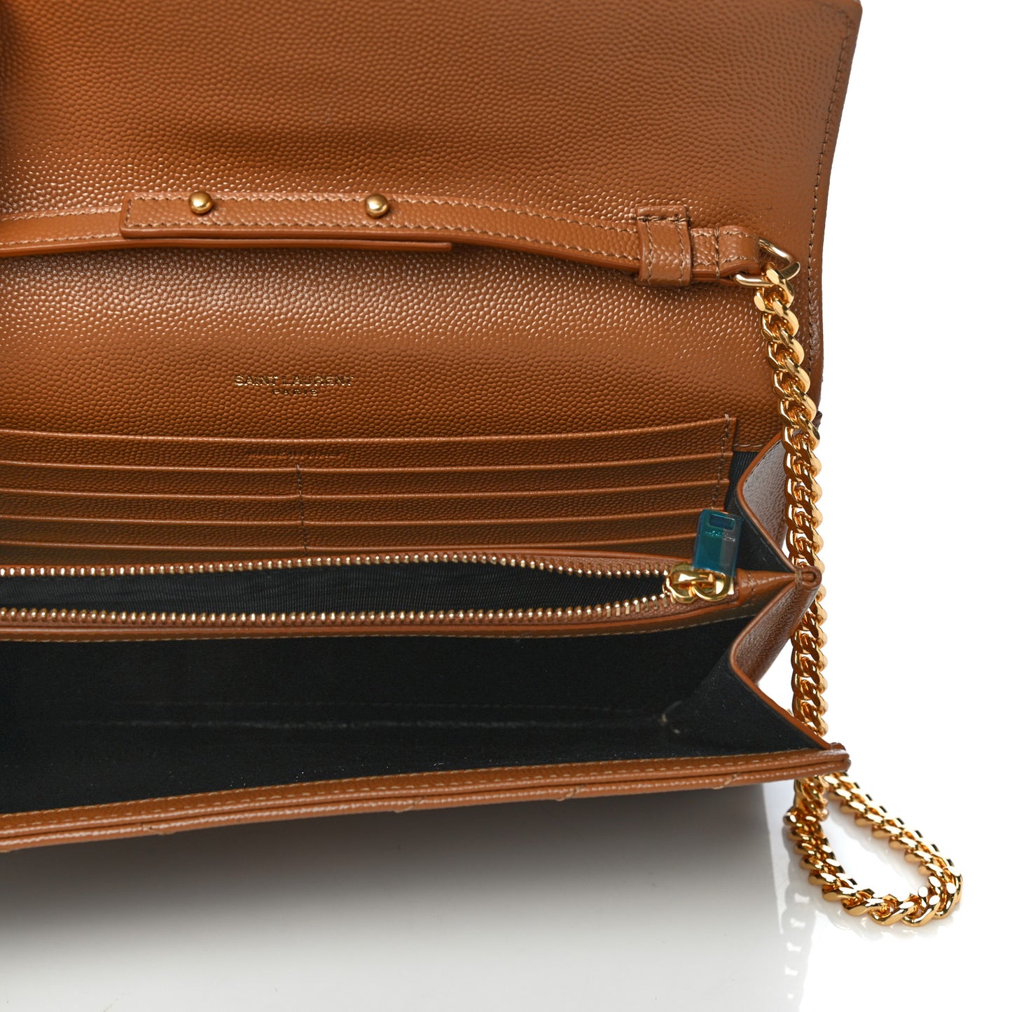 Grain De Poudre Matelasse Chevron Monogram Chain Wallet Tan