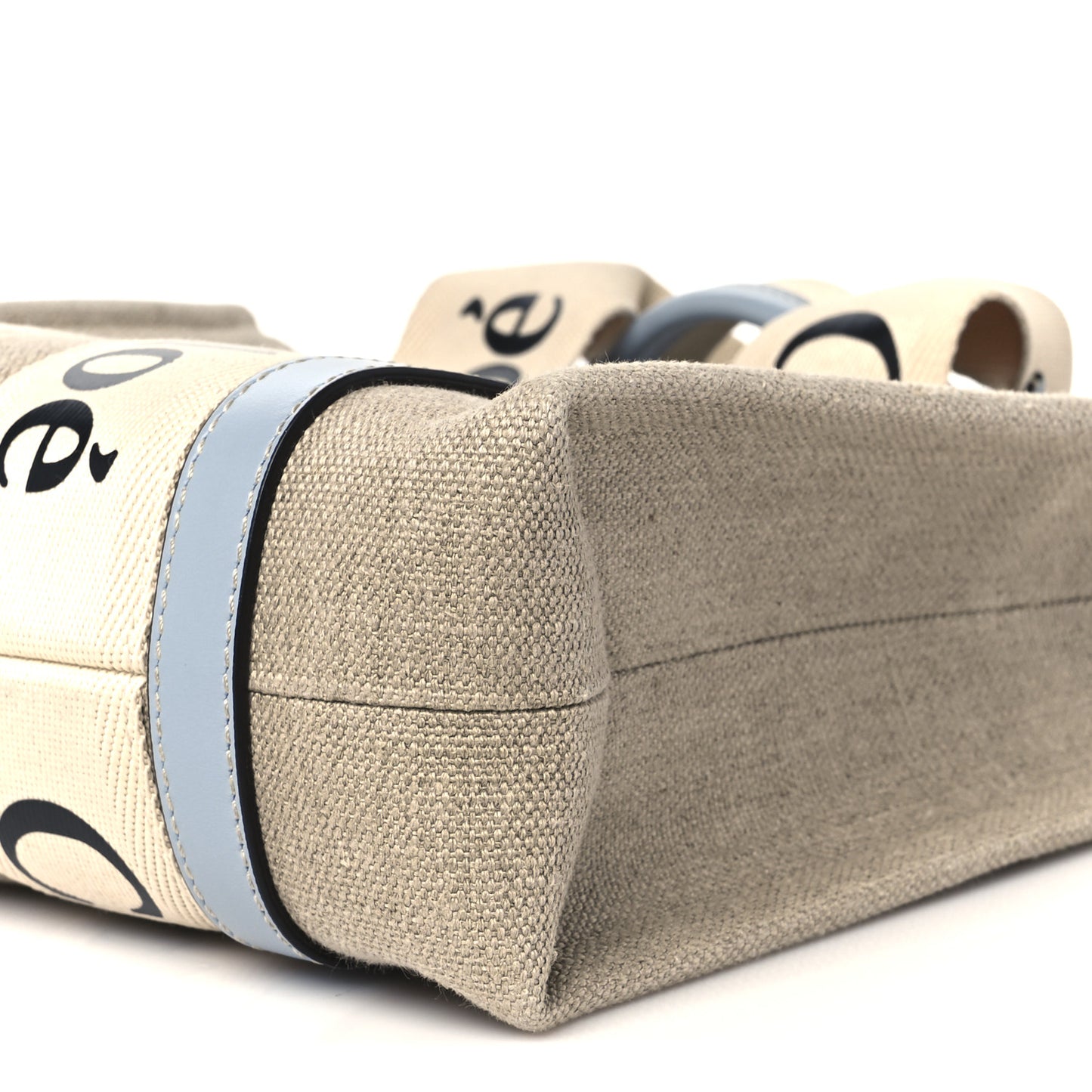 Cotton Calfskin Small Woody Ribbon Tote With Strap Light Blue