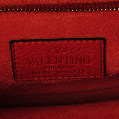Valentino Garavani Pebbled Calfskin Monochrome Medium Glam Lock Rockstud Flap English Red 6 of 7