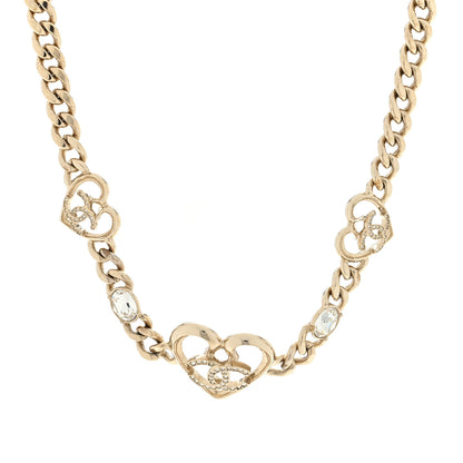 Chanel Metal Crystal Heart CC Chain Necklace Gold 1 of 4