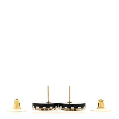 Chanel Resin Crystal CC Round Poker Chip Earrings Black White Gold 3 of 5