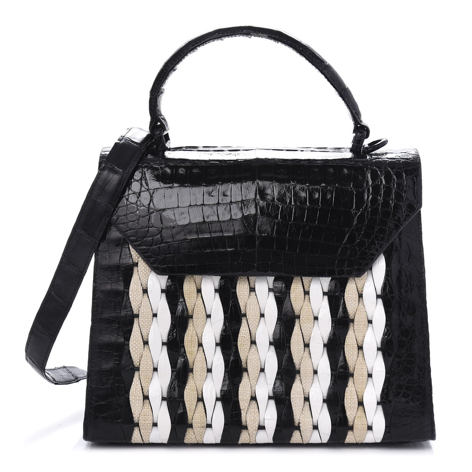 Nancy Gonzalez Crocodile Linen Medium Lily Top Handle Bag Black 1 of 10
