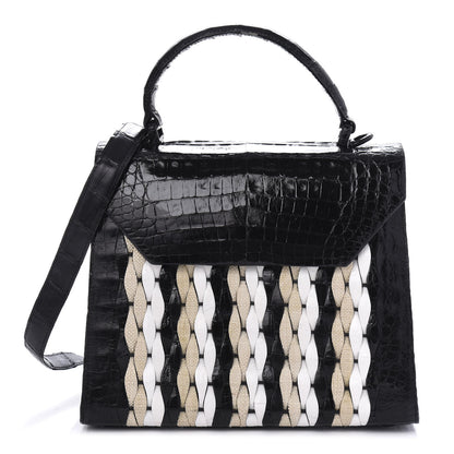 Nancy Gonzalez Crocodile Linen Medium Lily Top Handle Bag Black 1 of 10