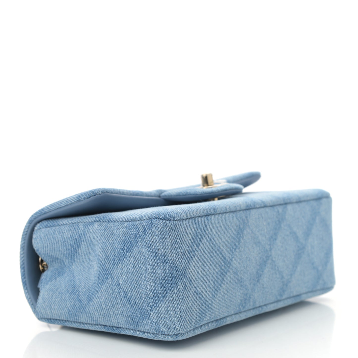 Printed Denim Quilted Mini Rectangular Flap Light Blue
