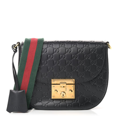 Gucci Guccissima Web Medium Padlock Messenger Shoulder Bag Black 1 of 11
