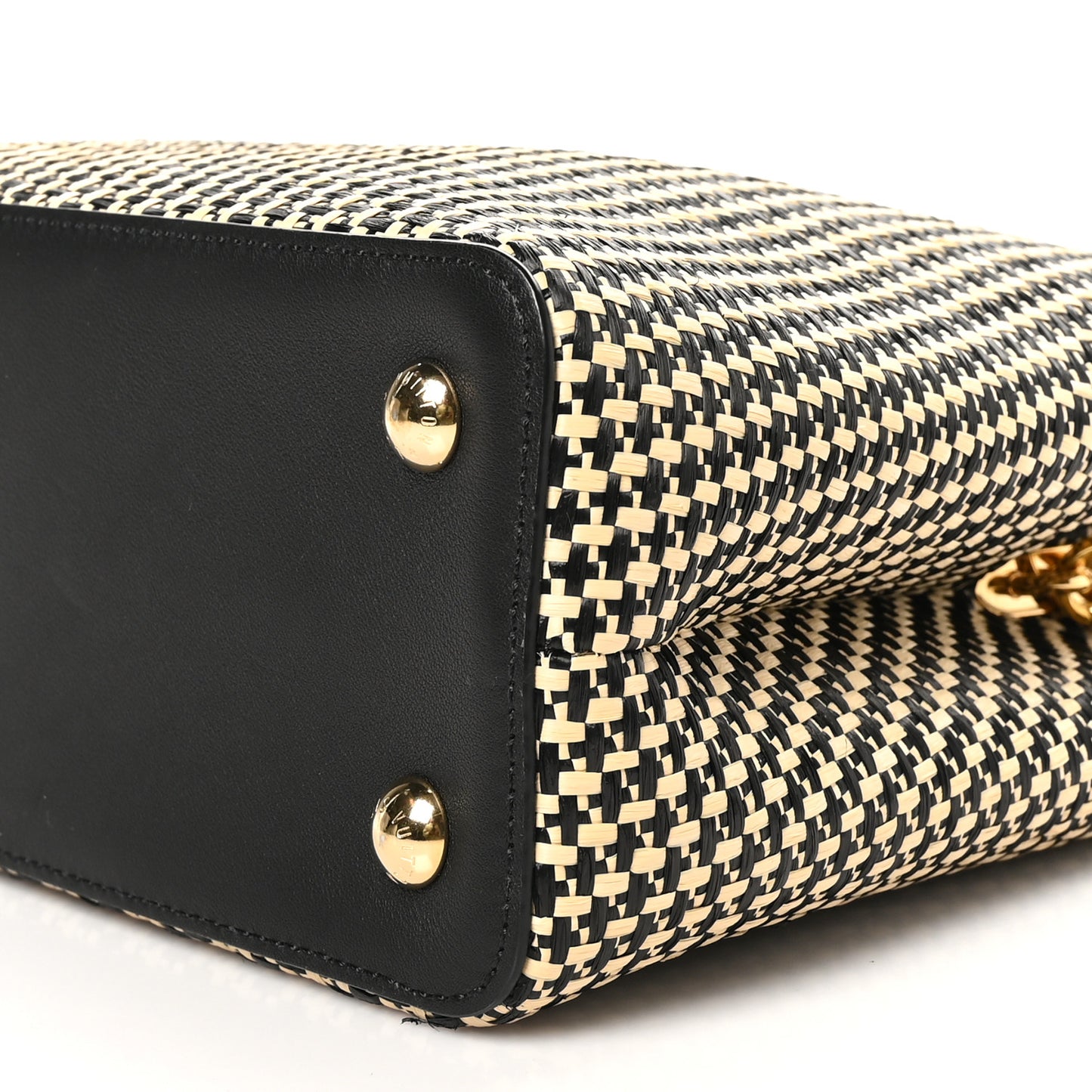 Raffia Calfskin Capucines MM Black Ecru