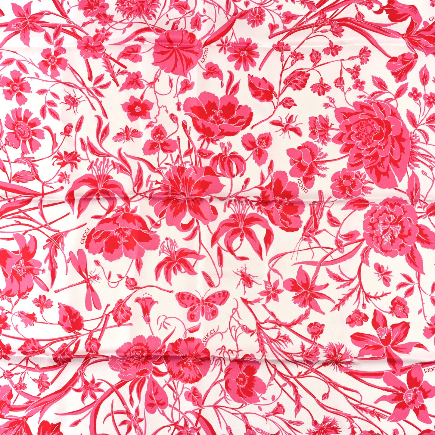 Silk Floral Print Square Scarf Ivory Burgundy