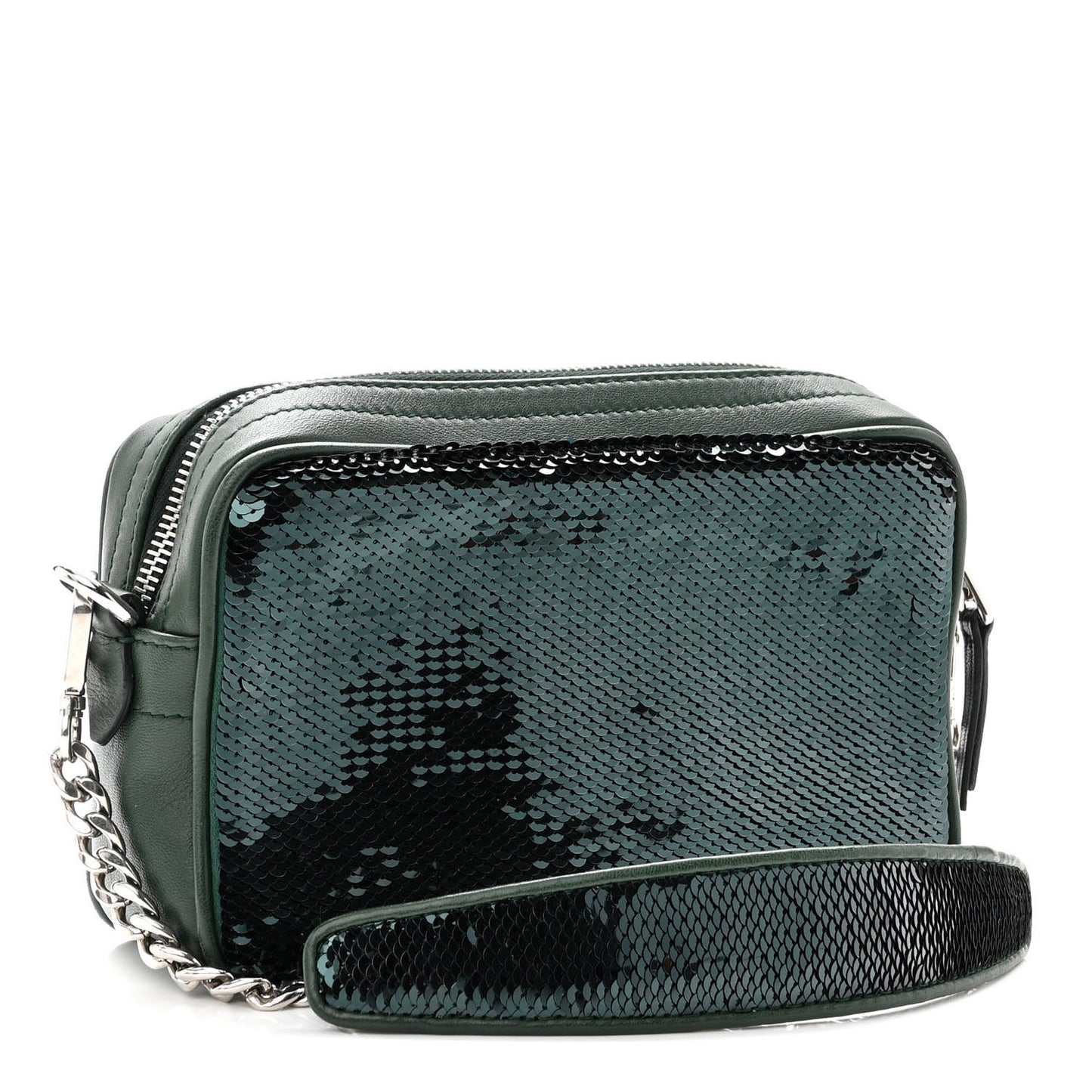 Paillettes Sequin Chain Camera Bag Smeraldo