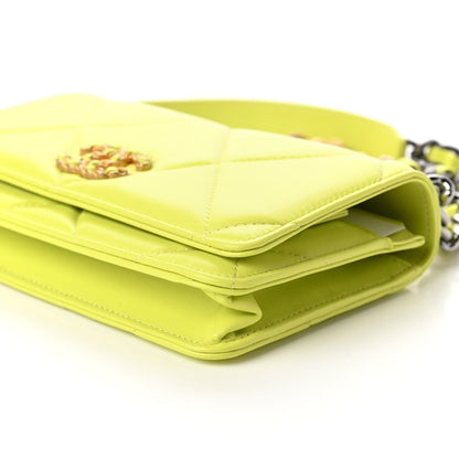Chanel Shiny Lambskin Quilted Chanel 19 Wallet On Chain WOC Neon Yellow 7 of 12