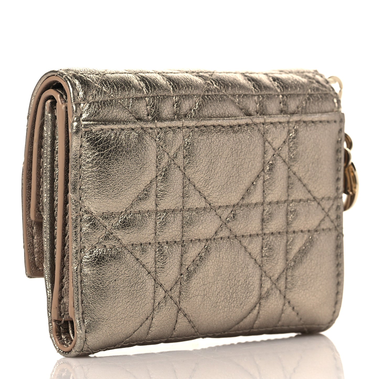 Metallic Lambskin Cannage Lady Dior Lotus Wallet Gold