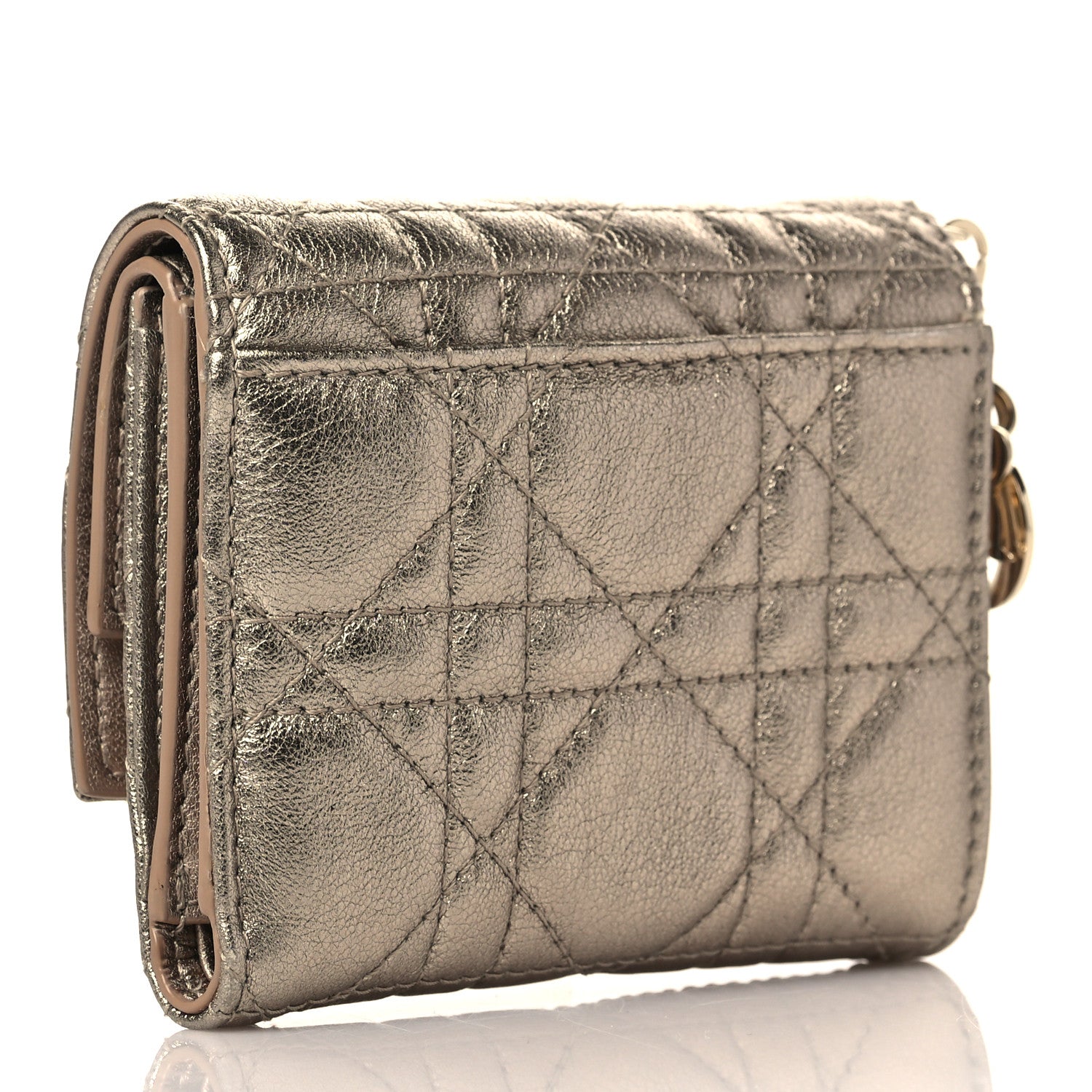 Christian Dior Metallic Lambskin Cannage Lady Dior Lotus Wallet Gold 3 of 6