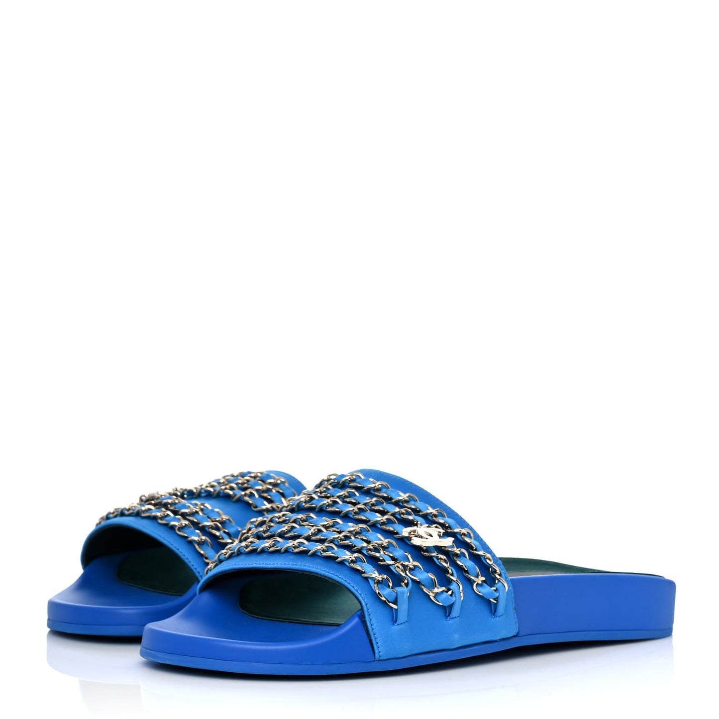 Satin Chain Flat Sandals 40 Bright Blue