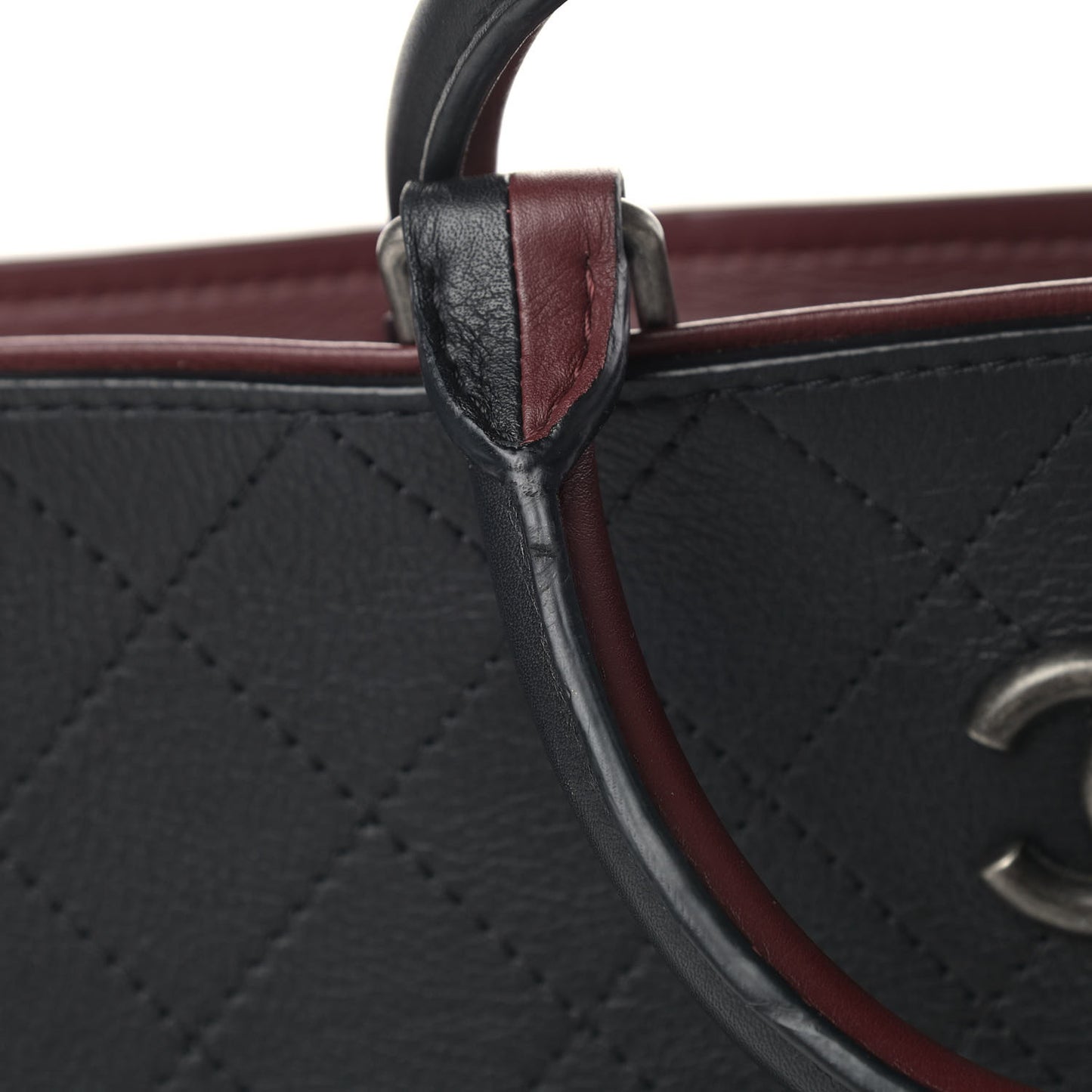 Bullskin Stitched Bi-Color Large Shopping Tote Black