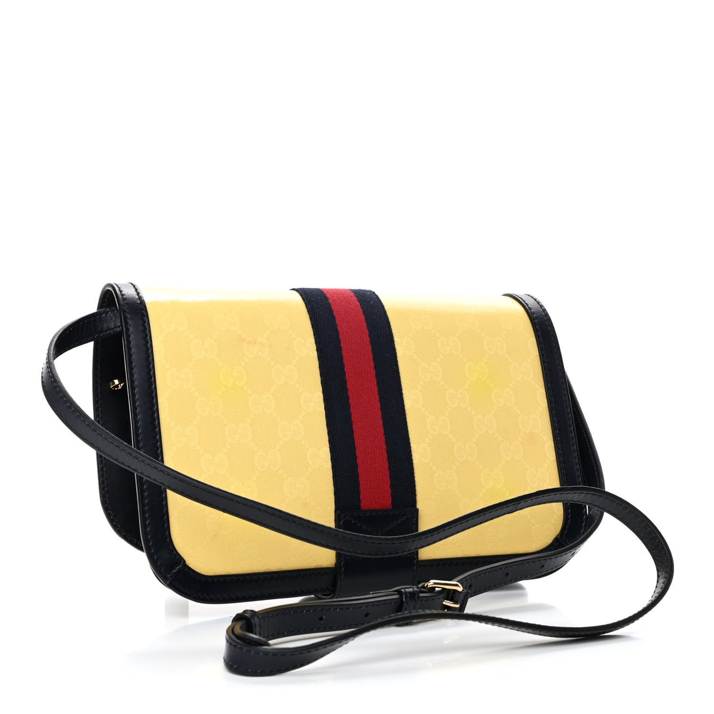Crystal Monogram Plutone Calfskin Web Ophidia Flap Messenger Bag Straw Yellow Blue