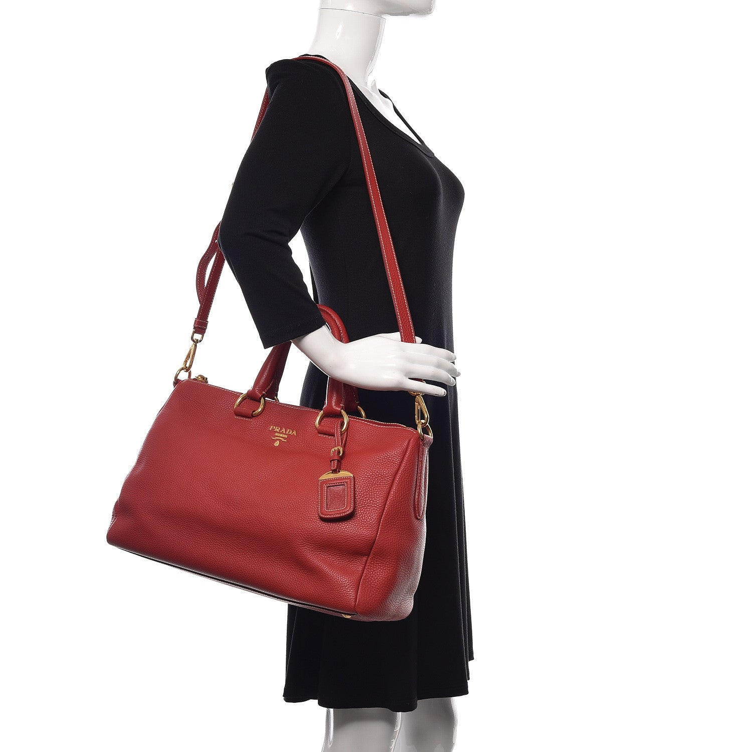 Prada Vitello Daino Top Handle Shoulder Bag Rosso 2 of 12