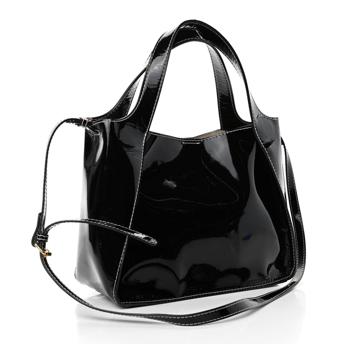 Eco Alter Patent East West Perforated Tote Black
