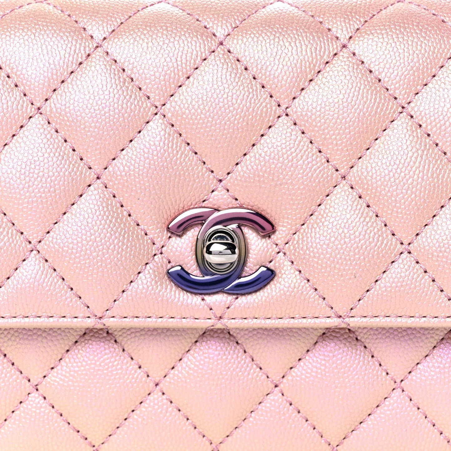 Iridescent Caviar Quilted Mini Coco Handle Flap Pink