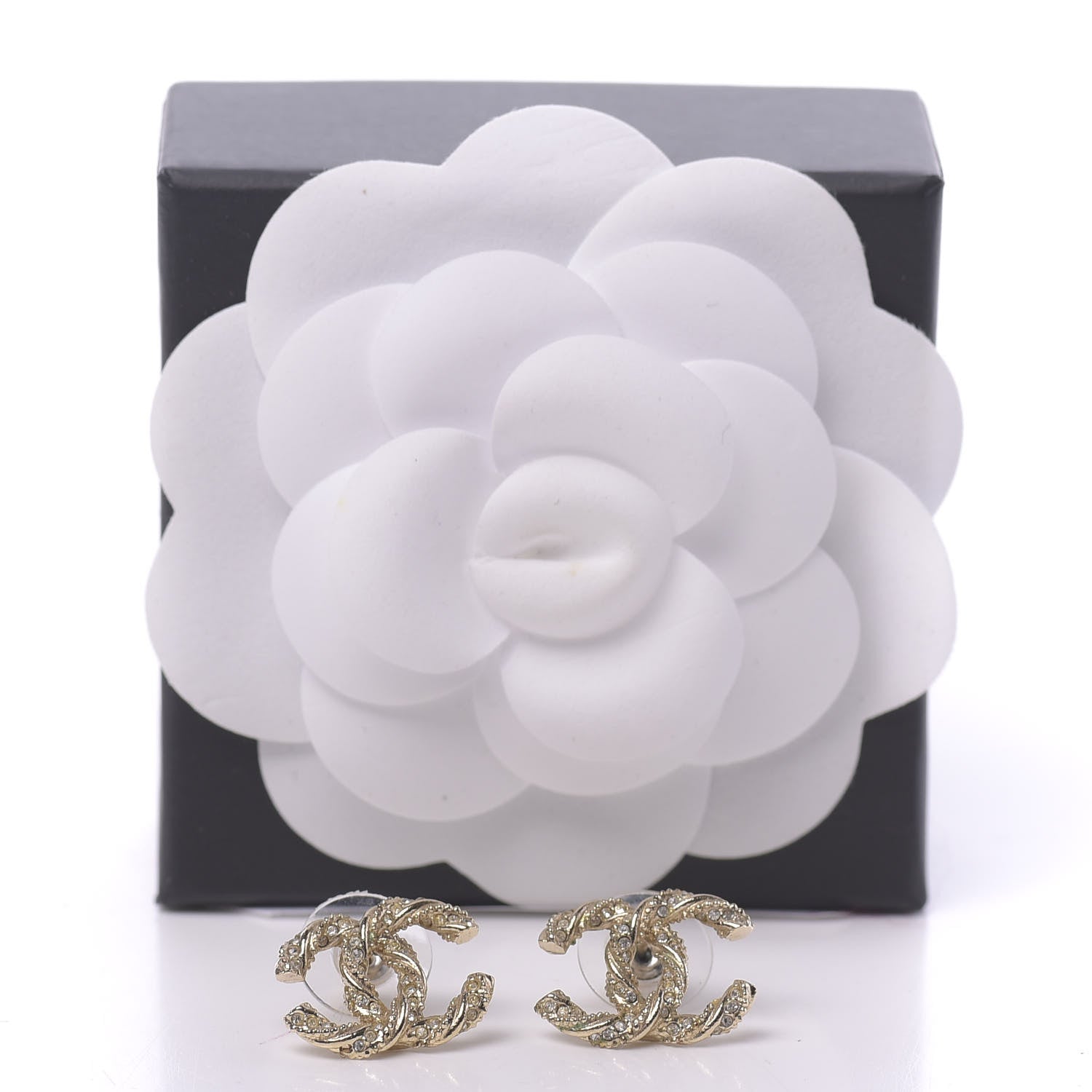 Chanel Crystal Twisted CC Earrings Gold 5 of 5
