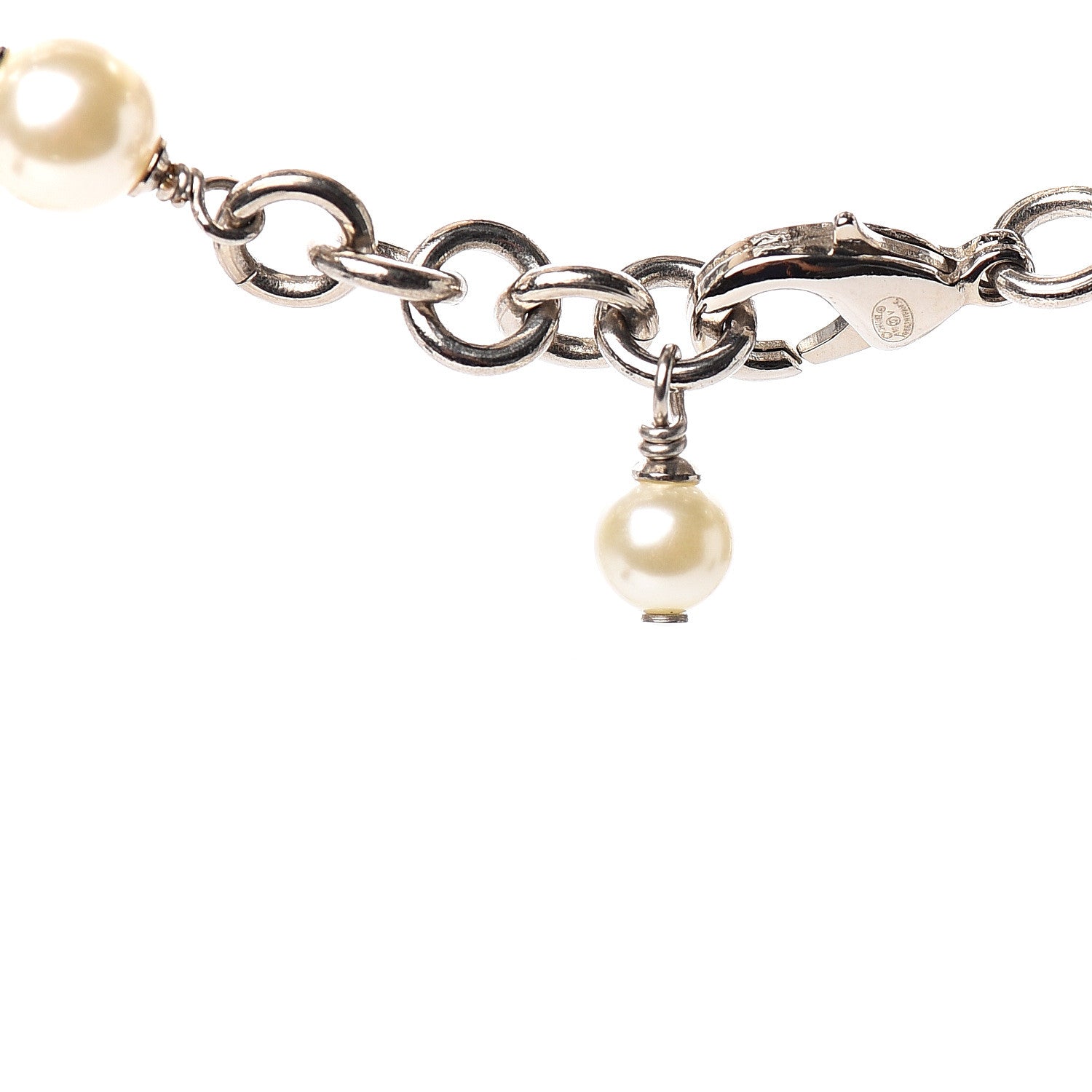 Chanel Graduated Pearl Crystal CC Long Necklace Silver 3 of 3