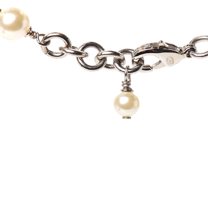 Chanel Graduated Pearl Crystal CC Long Necklace Silver 3 of 3