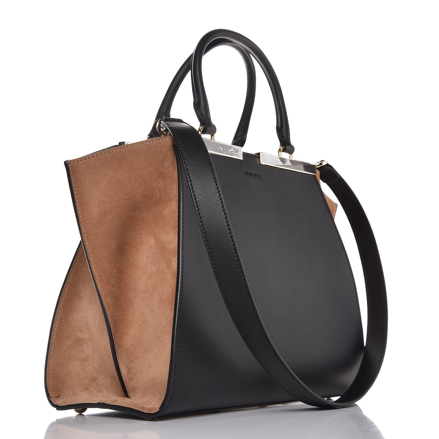 Vitello Baltico Suede Petite 3Jours Tote Black Marrone Chiaro