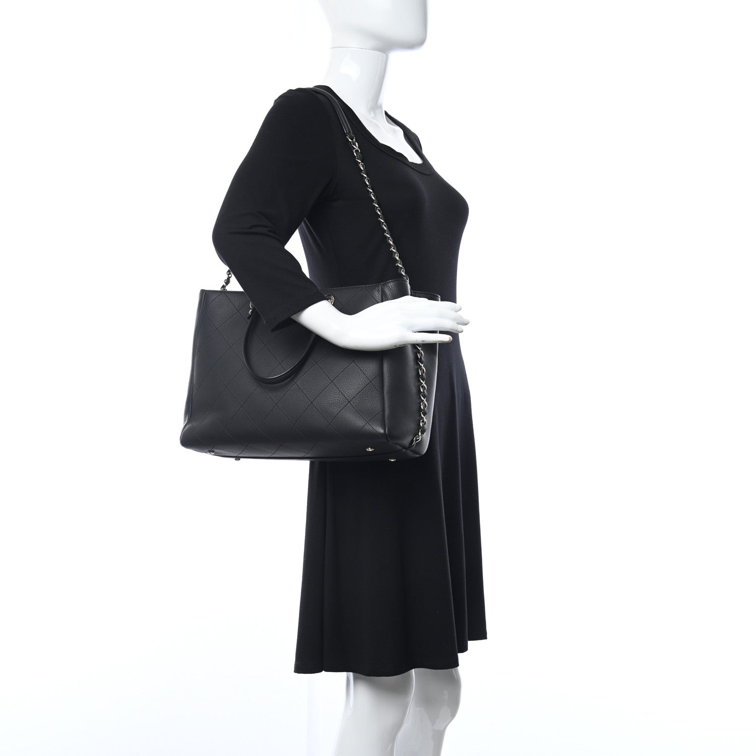 Chanel Calfskin Stitched Medium Shopping Tote Black 3 of 16